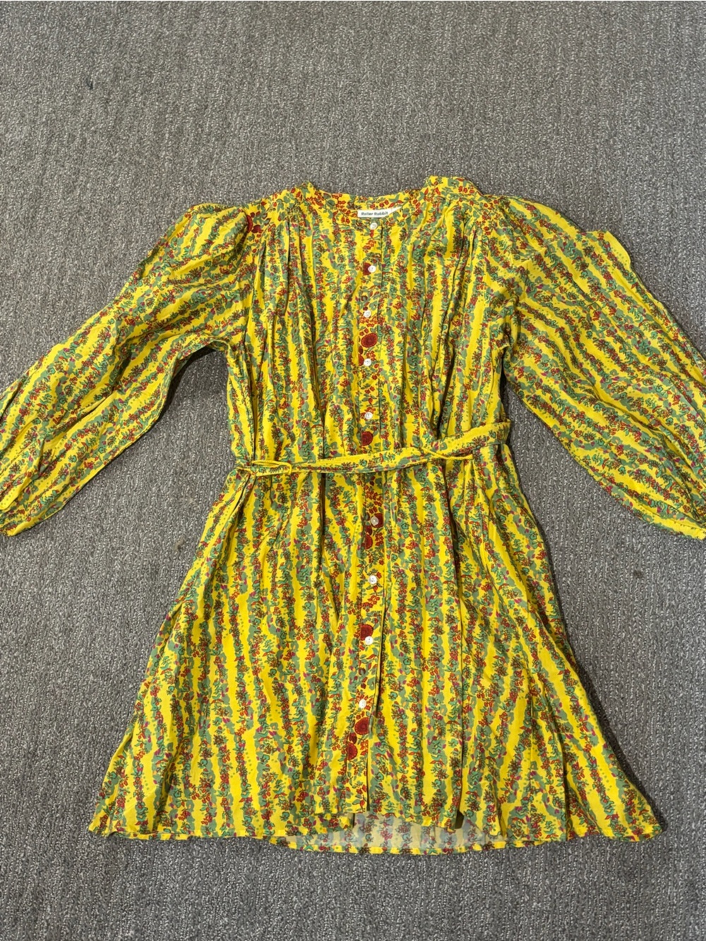 Roller Rabbit Yellow Floral Button-Front Dress with Waist Tie